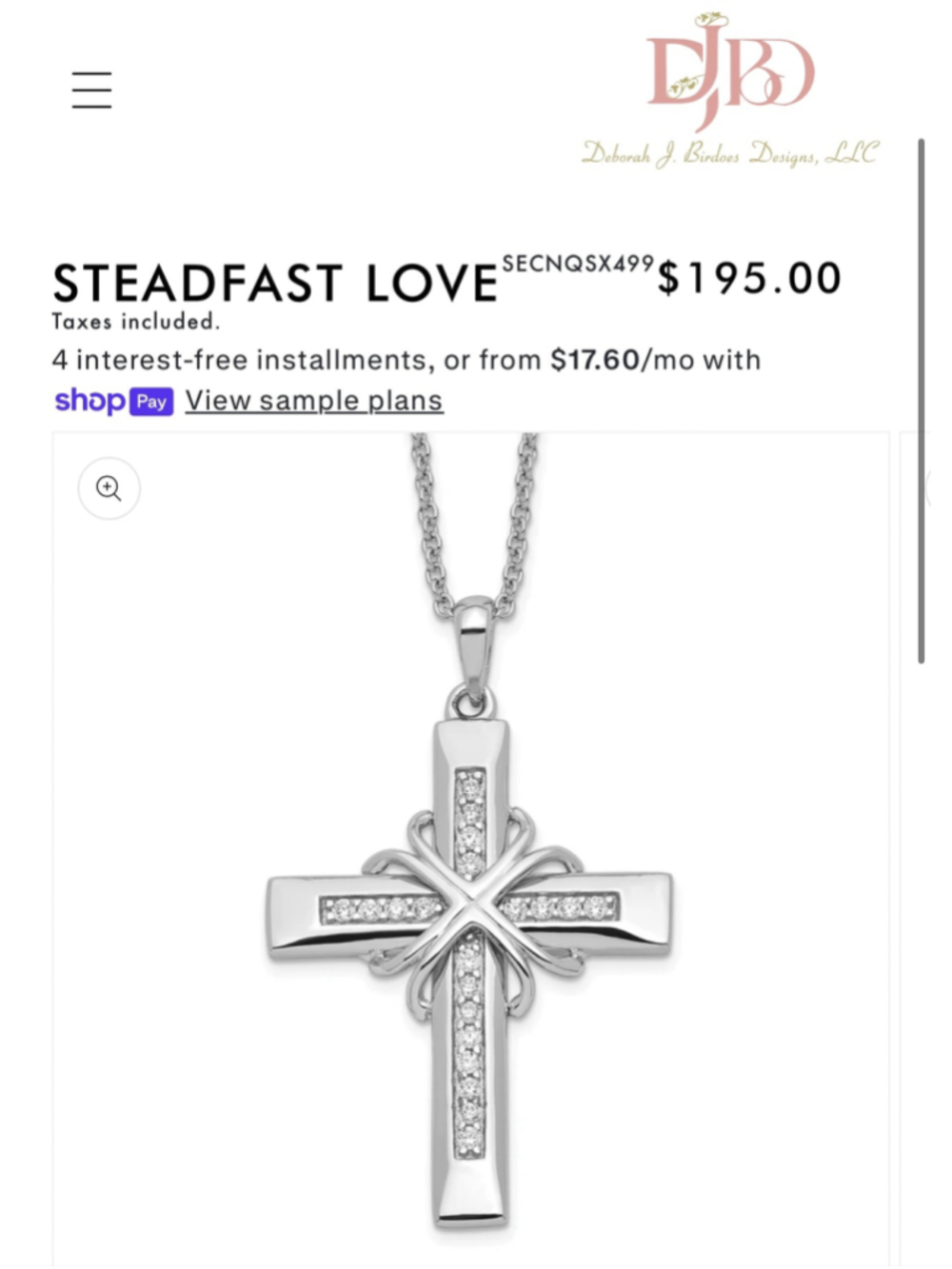 Deborah J. Birdoes Designs Silver Steadfast Love Cross Necklace